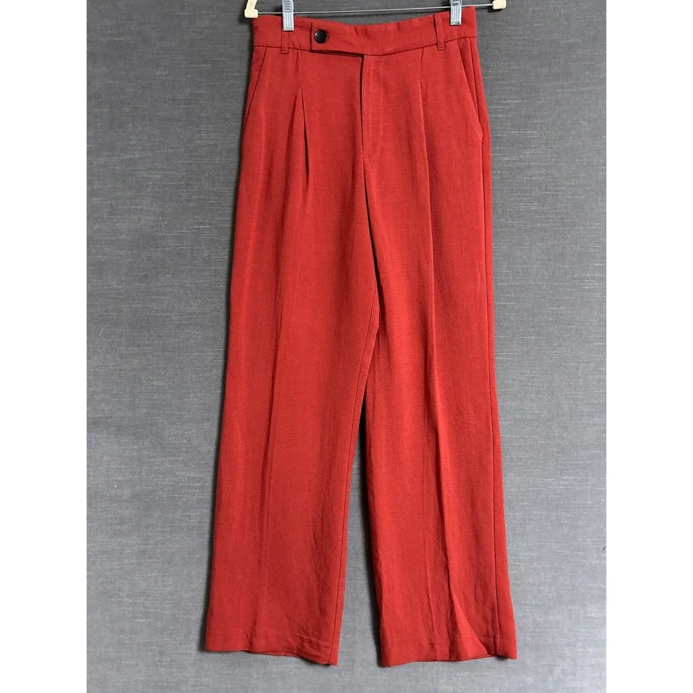 Zara Pant Set S Pink Linen Blend Vest Wide Leg Trousers Casual Monochromatic